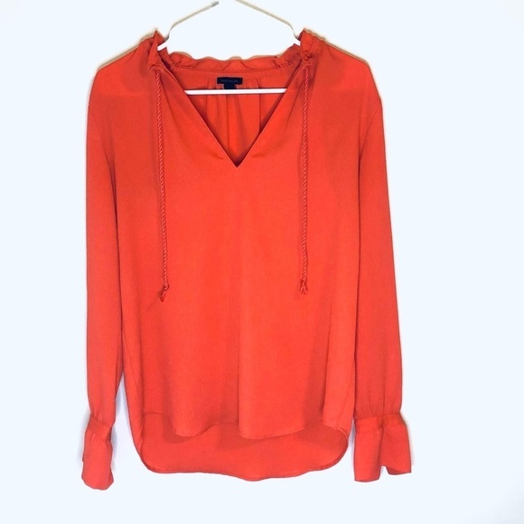 Ann Taylor Tops - 2/$30 Ann Taylor - Coral Long Sleeve Ruffle Tie Neck Blouse Size: XS